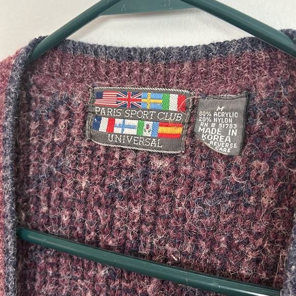 Vintage Paris Sports Club Cardigan Sweater V Neck Button 80s 90s Purple Size M - Picture 3 of 7